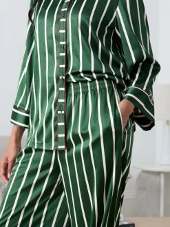Chelsea Peers Green Satin Stripe Long Pyjamas Set Outlet