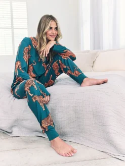 Chelsea Peers Green Trouser Tiger Print Long Pyjamas Set New