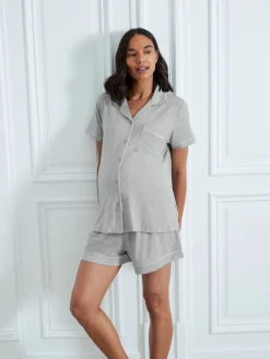 Chelsea Peers Maternity TENCEL™ Modal Short Button Up Pyjamas Set Grey