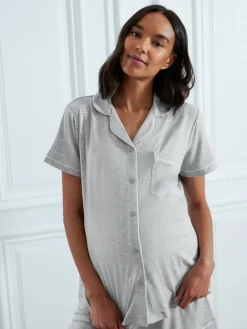 Chelsea Peers Maternity TENCEL™ Modal Short Button Up Pyjamas Set Grey