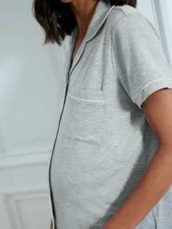 Chelsea Peers Maternity TENCEL™ Modal Short Button Up Pyjamas Set Grey