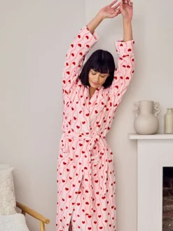 Chelsea Peers Pink Fleece Wavy Stripe Heart Print Long Dressing Gown Sale
