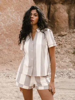 Chelsea Peers White Cotton Stripe Short Pyjamas Set New