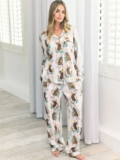 Chelsea Peers White Cotton Floral Leopard Print Long Pyjamas Set Discount