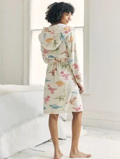 Chelsea Peers White Fleece Dinosaur Print Dressing Gown Outlet
