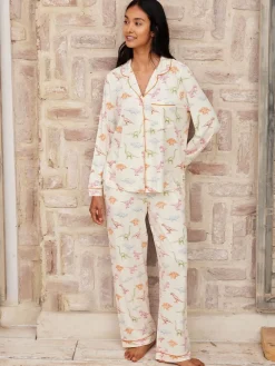 Chelsea Peers White Trouser Pyjamas Dinosaur Print Long Pyjama Set Online