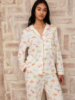 Chelsea Peers White Trouser Pyjamas Dinosaur Print Long Pyjama Set Online