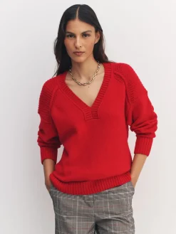 Next Cotton And Wool Blend Longline V-Neck Jumper Cherry Red Best