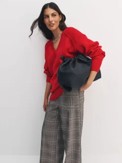 Next Cotton And Wool Blend Longline V-Neck Jumper Cherry Red Best