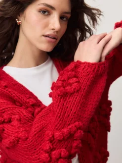 Next Cherry Red Hand Stitch Heart Detail Cardigan New
