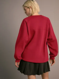 Next Relaxed Fit Heavyweight Regular Crew Neck Sweatshirt Cherry Red Outlet