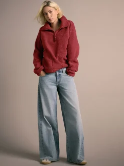 Next Cherry Red Soft Touch Cosy Teddy Borg Quarter Zip Fleece New