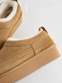 Next Chestnut Brown Leather Cosy Borg Lined Slip-On Shoes Online