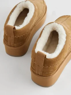 Next Chestnut Brown Leather Cosy Borg Lined Slip-On Shoes Online