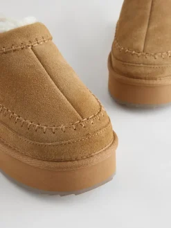 Next Chestnut Brown Leather Cosy Borg Lined Slip-On Shoes Online