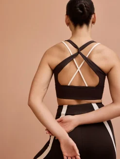 Next Chocolate Brown Active Power Double Layer Cross Back Sports Bra Best