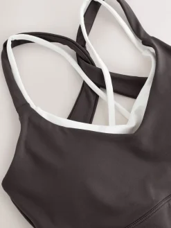 Next Chocolate Brown Active Power Double Layer Cross Back Sports Bra Best