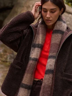 Next Borg Zip Through Fleece With Rib Collar Chocolate Brown