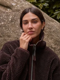 Next Borg Zip Through Fleece With Rib Collar Chocolate Brown