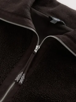 Next Borg Zip Through Fleece With Rib Collar Chocolate Brown