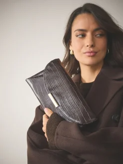 Next Clutch Bag Chocolate Brown Clearance