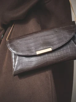 Next Clutch Bag Chocolate Brown Clearance