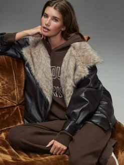 Next Compact Cosy Graphic Long Sleeve Hoodie Chocolate Brown Outlet