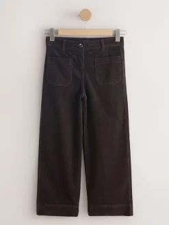 Next Cord Wide Leg Cropped Trousers Chocolate Brown Clearance