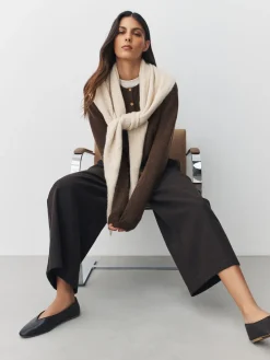 Next Chocolate Brown Crew Neck Knitted Cardigan With Wool Hot