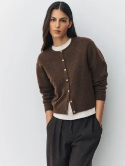 Next Chocolate Brown Crew Neck Knitted Cardigan With Wool Hot