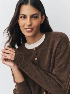 Next Chocolate Brown Crew Neck Knitted Cardigan With Wool Hot