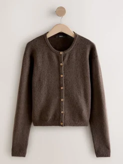 Next Chocolate Brown Crew Neck Knitted Cardigan With Wool Hot
