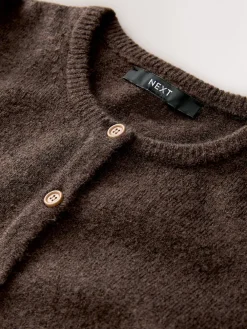 Next Chocolate Brown Crew Neck Knitted Cardigan With Wool Hot