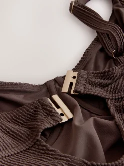 Next Chocolate Brown Crinkle Tummy Control DD+ Wired Swimsuit Sale