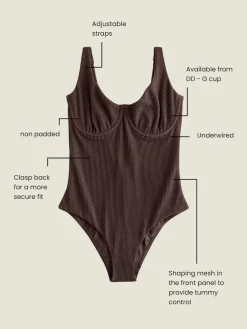 Next Chocolate Brown Crinkle Tummy Control DD+ Wired Swimsuit Sale