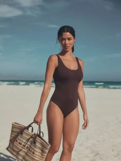 Next Chocolate Brown Dd+ Wired Scoop Neck Tummy Control Swimsuit Sale