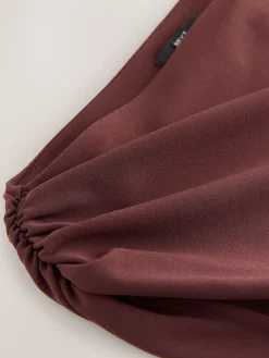 Next Draped Midi Ruched Dress Chocolate Brown Online