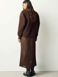 Next 2-In-1 Sweatshirt With Satin Midi Skirt Chocolate Brown Embroidery Outlet