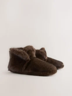 Next Chocolate Brown Faux Fur Boot Slippers Sale