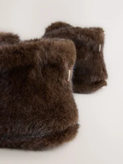 Next Chocolate Brown Faux Fur Boot Slippers Sale