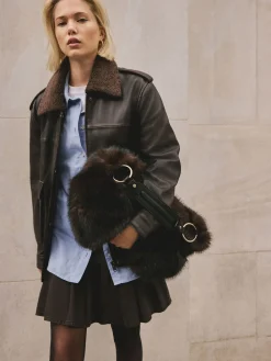 Next Faux Fur Shoulder Bag Chocolate Brown Online