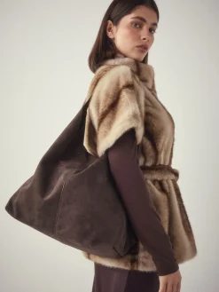 Next Chocolate Brown Faux Suede Slouchy Shoulder Bag Online