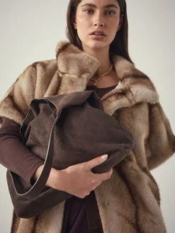 Next Chocolate Brown Faux Suede Slouchy Shoulder Bag Online