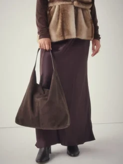 Next Chocolate Brown Faux Suede Slouchy Shoulder Bag Online