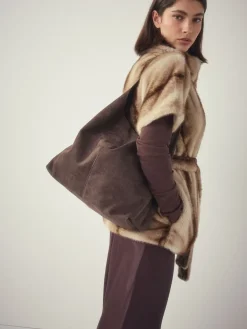 Next Chocolate Brown Faux Suede Slouchy Shoulder Bag Online