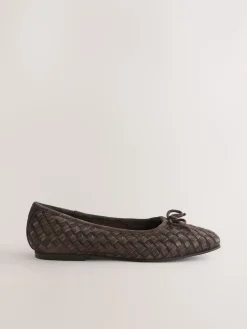 Next Forever Comfort® Leather Weave Ballet Flats Chocolate Brown Clearance