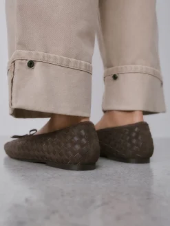 Next Forever Comfort® Leather Weave Ballet Flats Chocolate Brown Clearance