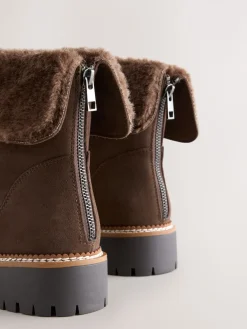 Next Forever Comfort® Faux Fur Cuff Ankle Boots Chocolate Brown Clearance