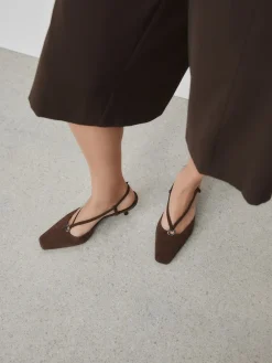 Next Forever Comfort® Leather Hardware Slingback Heels Chocolate Brown New