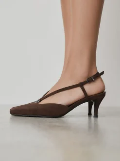 Next Forever Comfort® Leather Hardware Slingback Heels Chocolate Brown New